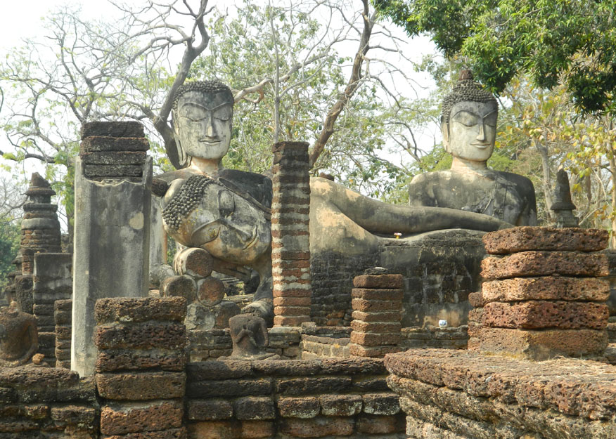 Three Buddha images at Wat Phra Kaeo, Kampheang Historical Park