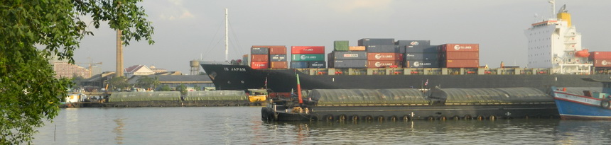 Shipping on the Chao Phraya River, view from Bang Nam Phueng Nok